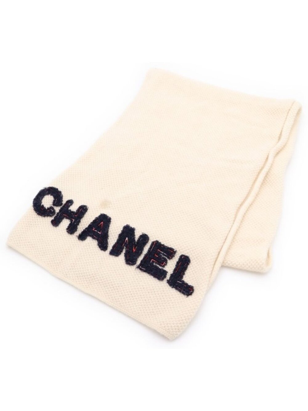 Chanel Logo Scarf White Cashmere - Picture 1 of 6